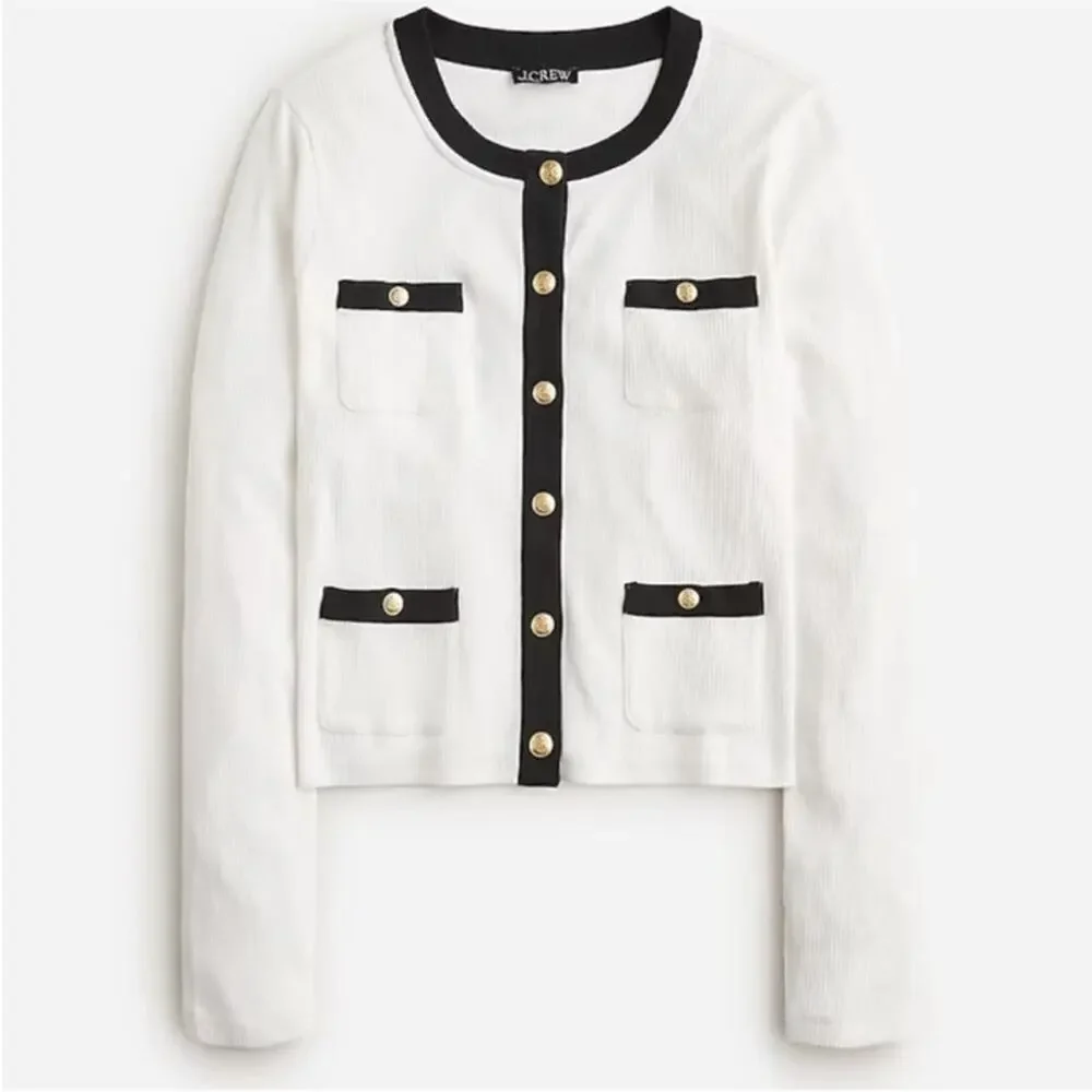 NWOT J. Crew Ivory and Black Rib Lady Jacket Cardigan Top S